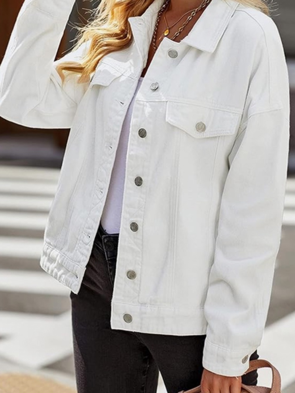 Women’s Denim Trucker Jacket in White Sz L EUC $98R - Picture 6 of 6